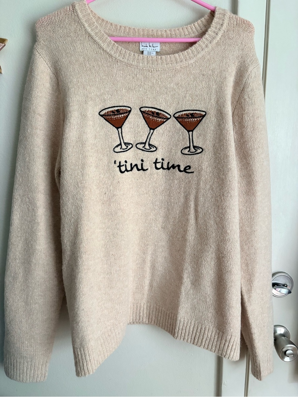 Nicole Miller Beige 'tini time' Crewneck Sweater